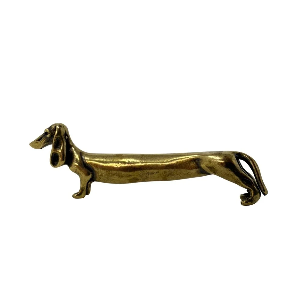 Brass Dachshund Miniature Figurine Wiener Dog Desk Decor Doxie Collectible Gift
